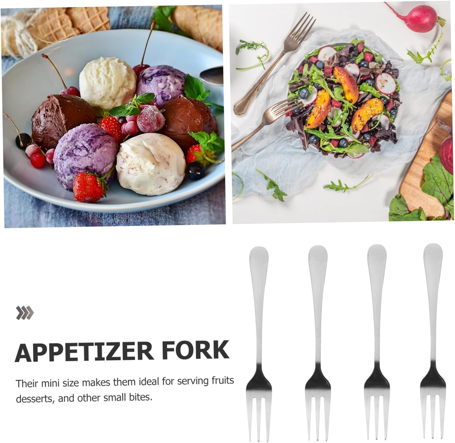 ABOOFAN 4sets Stainless Steel Cake Forks Mini Appetizer Forks Portable for Desserts Fruit Salad Home Restaurant Use 12pcs*4