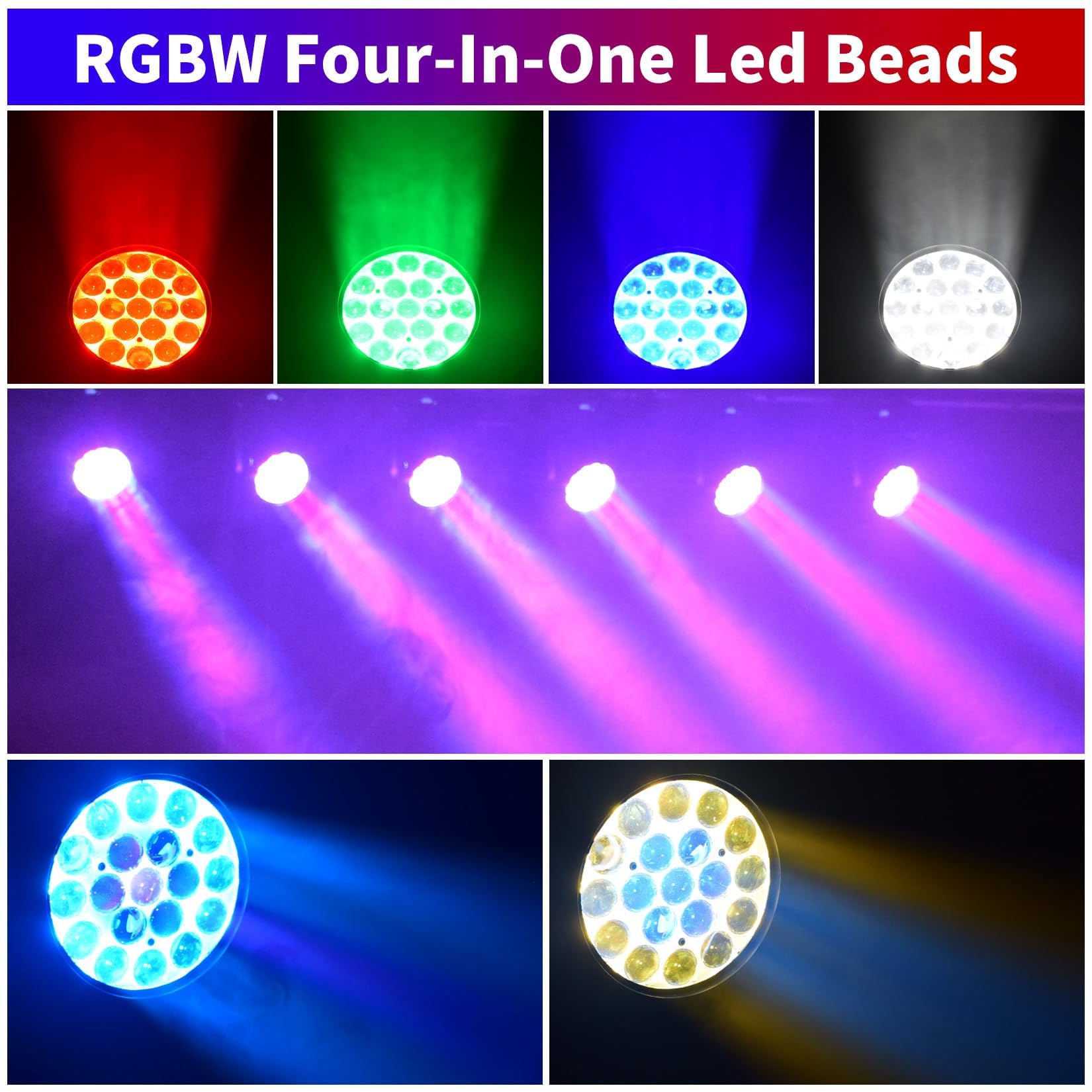 19x15W Moving Head LED DMX512 RGBW Lichteffekte Partylicht mit 16/24 Kanal Beam/Wash/Strobe/Ring Effect 4 in 1 Bühne Lichter DJ Lichter Lichtanlagefür Hochzeit Bar Disco Party und Nachtclub
