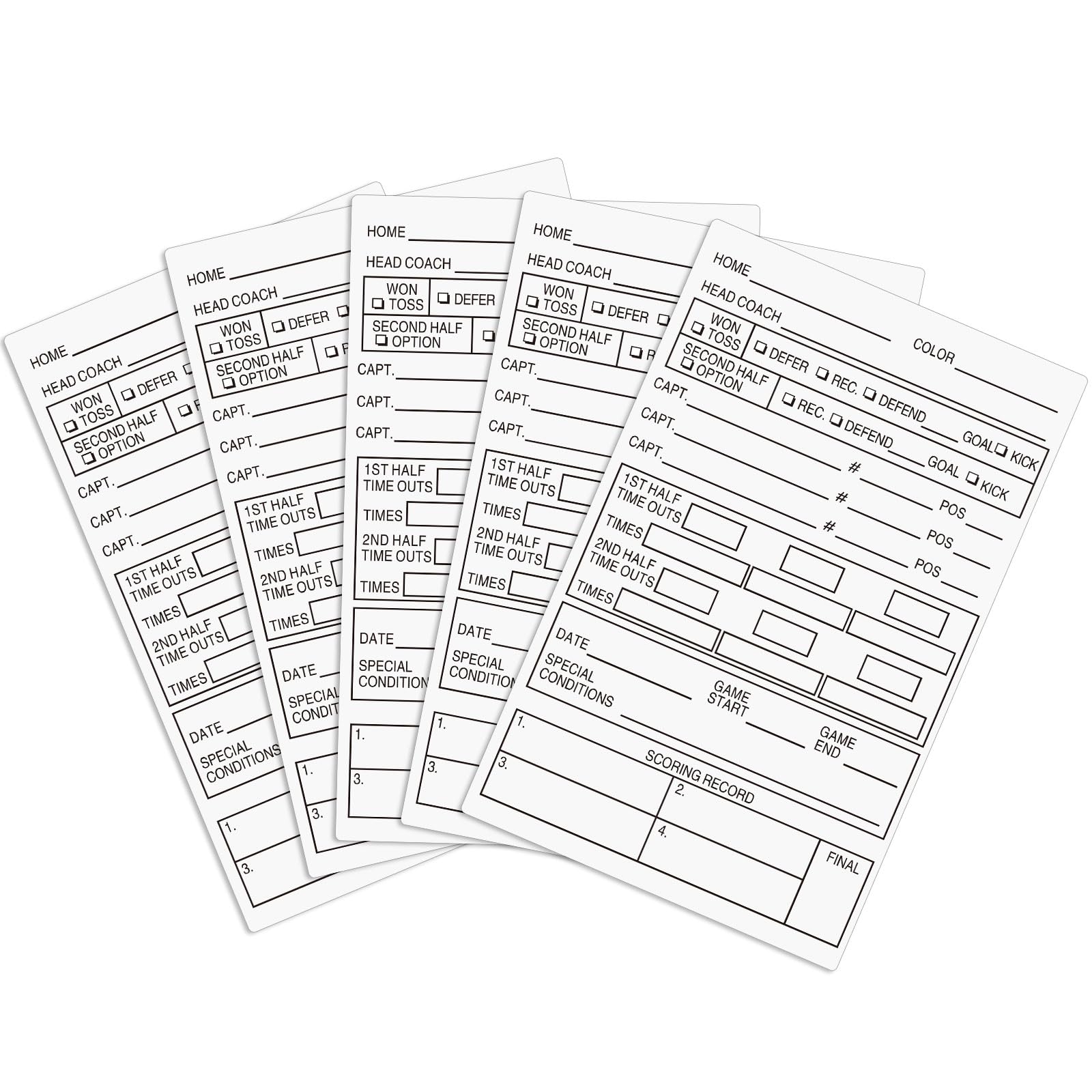 5 Pcs Football Plastic Reusable Referee Game Card Football Soccer Strip Card Referee Match Record Score Sheets for Boys Kids and Teenagers