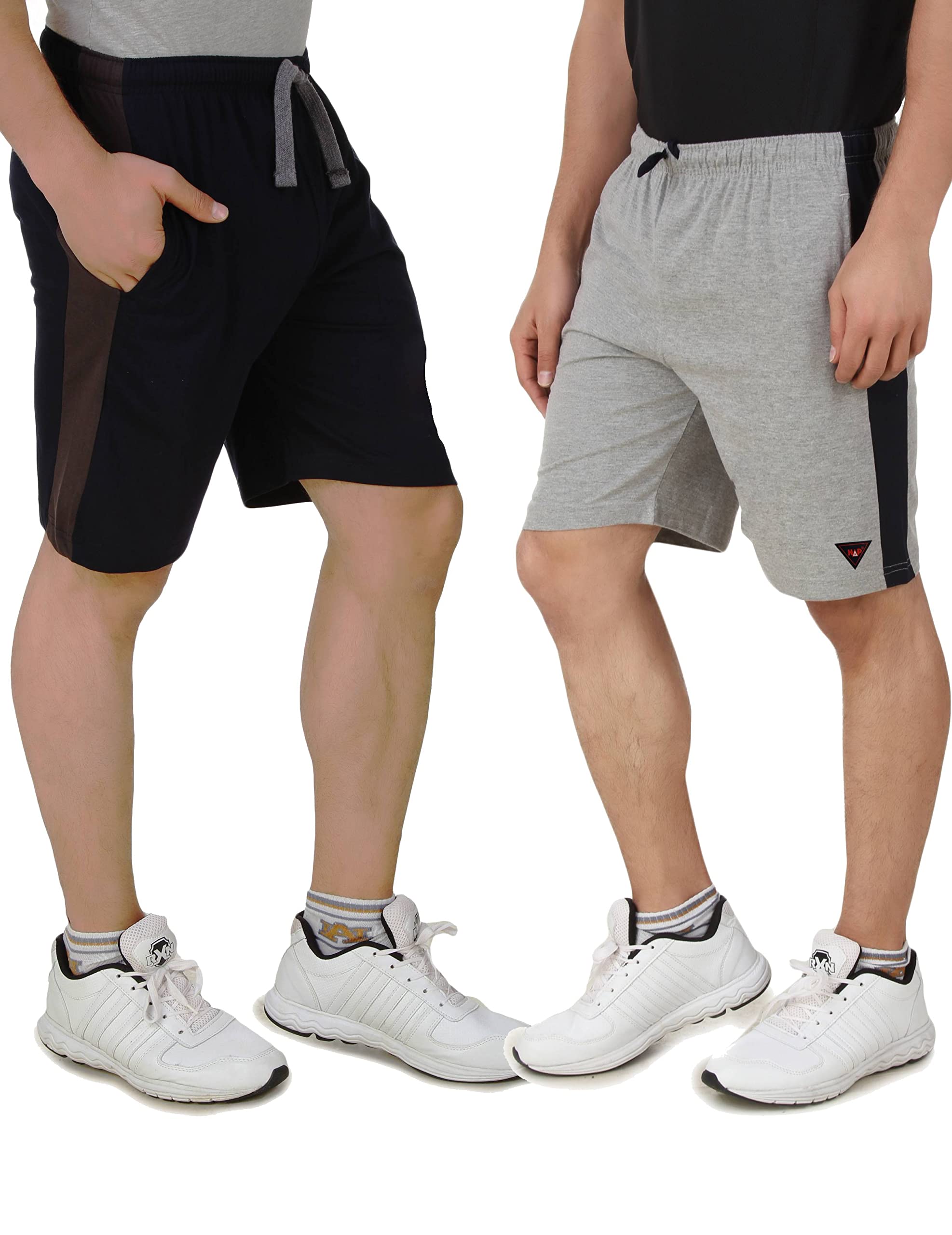 HAP If 100% Cotton Men's 100% Cotton Shorts | Regular Fit | Soft & Breathable | Elastic Drawstring Waist | 2 Side Pockets | Casual, Gym & Lounge Wear Blue Grey