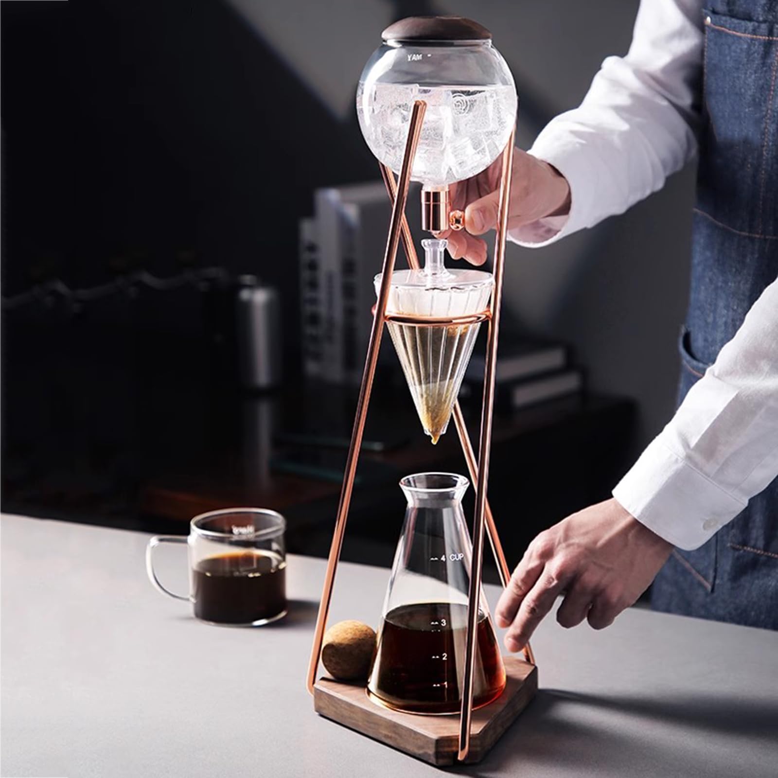 Ekspres do kawy Cold Brew, wieża ociekowa z ramą ze stali nierdzewnej i pojemnikiem ze szkła borokrzemowego 500 ml, tworzy 3-5 filiżanek dla miłośników kawy