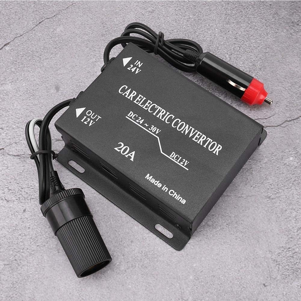 Nikou Abwärtsstromversorgungs Stromrichter 24V Auf 12V, LKW Adapter Spannungswandler 20A Auto Spannungsreduzierer Netzteil Konverter AbwTstransformator 24V Bis 12V Zigarettenanzünder Typ