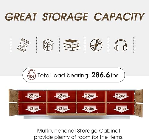 Miniatura 5 de Merax Soporte de madera para TV, centro de entretenimiento con gabinetes de almacenamiento y estantes abiertos, moderna mesa consola de TV para