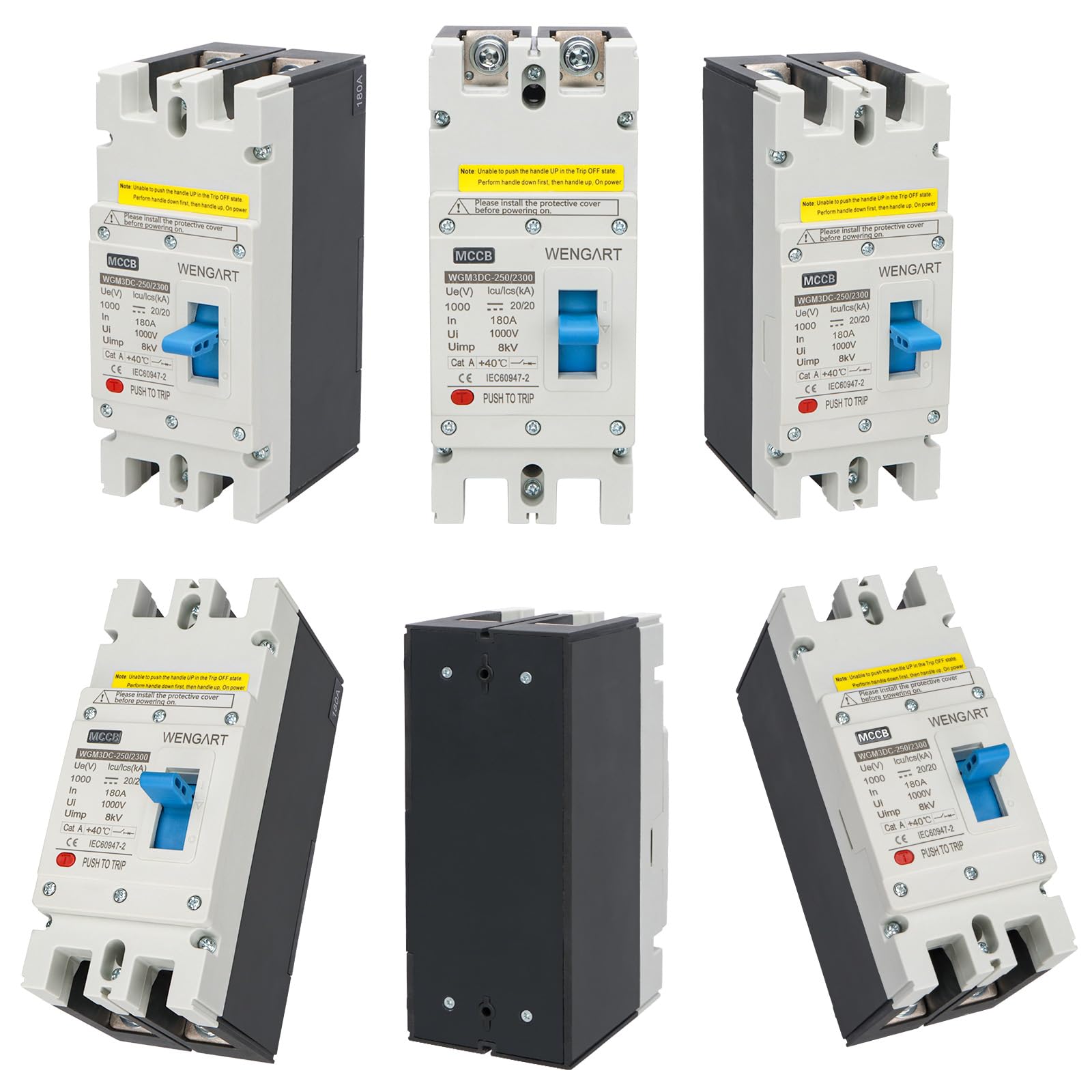 Wengart Disyuntor de Caja Moldeada (MCCB) CC 180A 1000V, 2 Polos, Interruptor Magnetotérmico de Alta Potencia para Almacenamiento de Baterías, Centros de Datos y Equipos de Comunicación