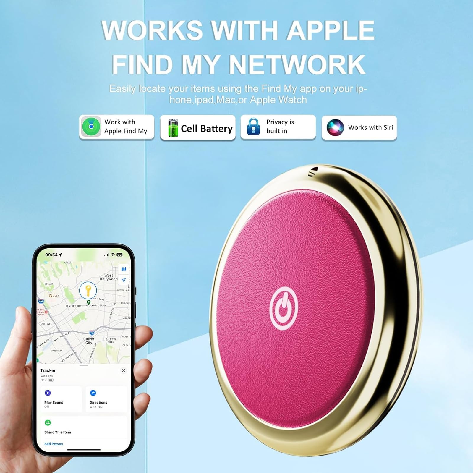 Air Tracker tag Item Finders Tracker Work for Apple Find My (iOS Only) ?GPS Tracker Tag for Dogs,Cats, Luggage, Keys, Backpack, Satchel Etc (Rose Red, 1 Park)
