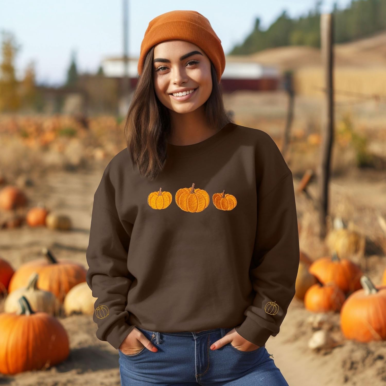 JINTING Pumpkin Sweatshirt for Women Crewneck Fall Sweatshirts Autumn Graphic Tee Shirt Halloween Long Sleeve Top - Image 3
