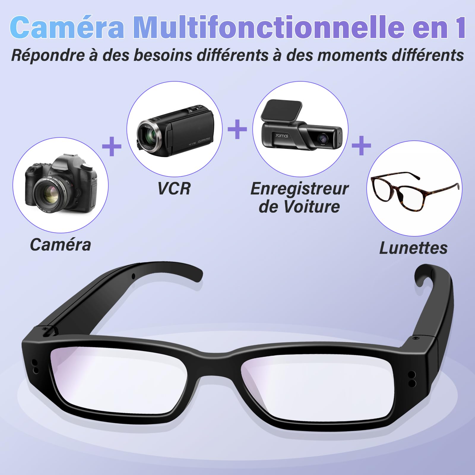 UYIKOO Camera Espion, 64GB Mini Lunette Espion, 1080P HD Camera Cachee Lunettes Portable Enregistreur Vidéo Caméscope Prise de Photos pour Intérieur Extérieur