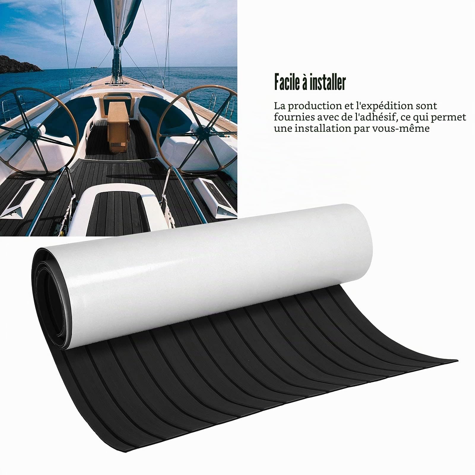 Ejoyous Tapis Bateau en Mousse EVA, 240x90cm, Revêtement de Sol Antidérapant, Style Teck, pour Yacht et Terrasse Marine