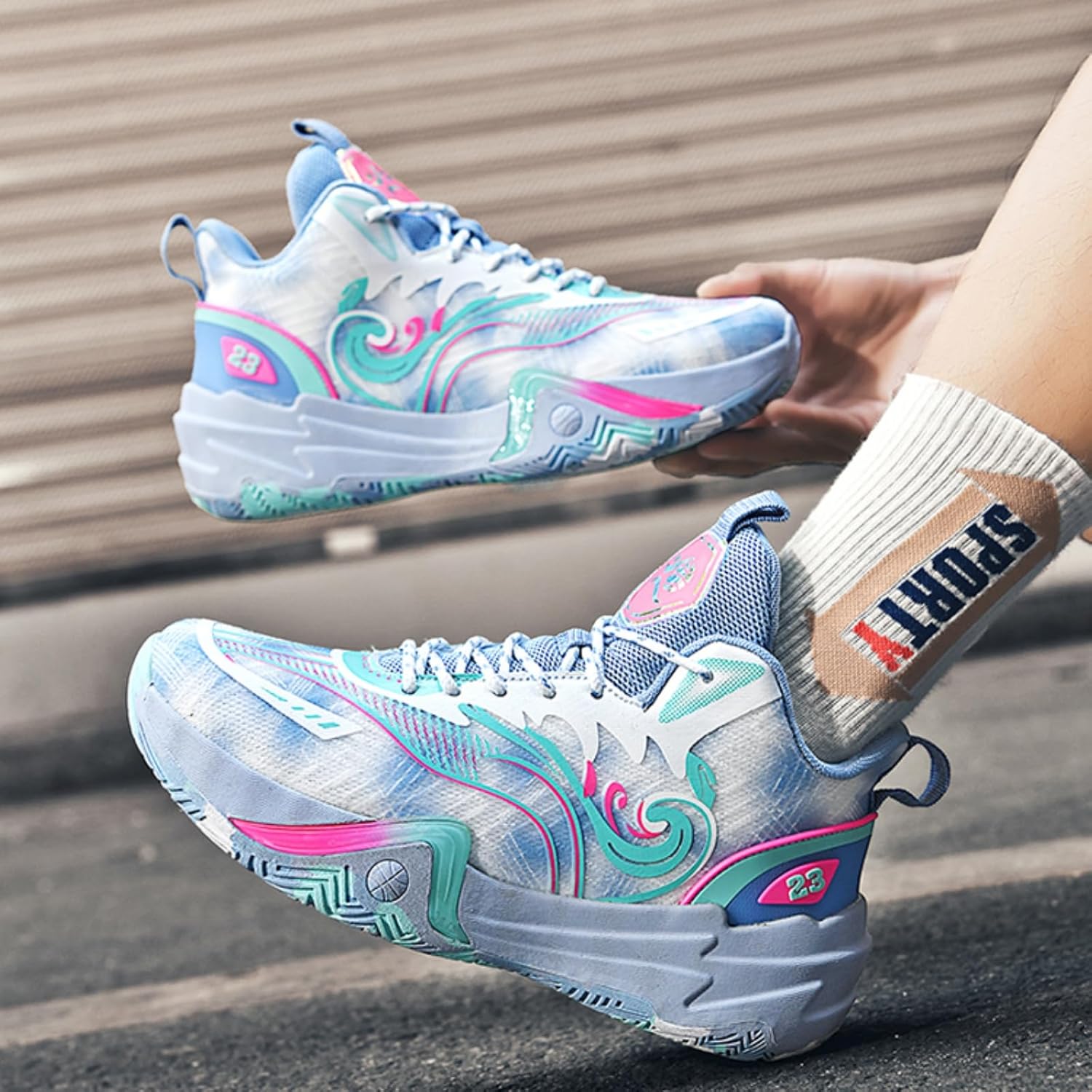 Qiucdzi Basketball Shoes for Women Fashion Sneakers Breathable Running Shoes Lightweight Tennis Walking Shoes Non Slip Gym Comfortable Outdoor Sport Shoe Blue