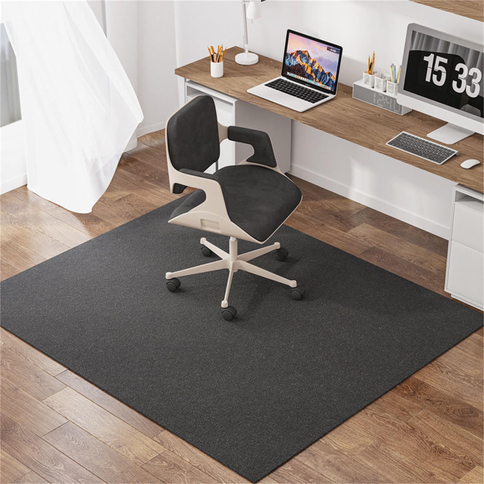 Hixingo Office Chair Mat for Carpeted and Hardwood Floors, Solid Colour Non-Slip Rolling Chair Desk Rug TPE Carpet Floor Protecto-Easy Glide (Dark grey,60 * 90cm)