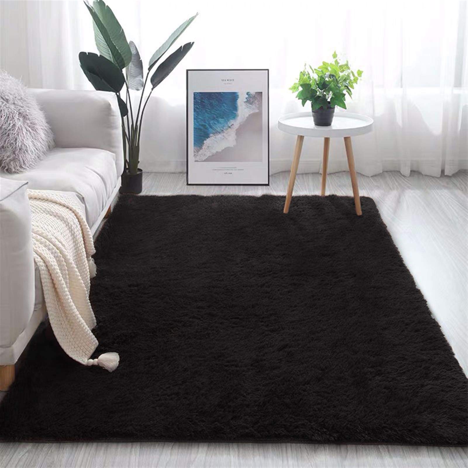 Geling Shaggy - Alfombra para el salón, Alfombra Moderna Pelo Largo Alfombra De Imitación, Manta De Piel Antideslizante Sedosa Y Esponjosa, Adecuado para Salón Dormitorio,Negro,80 * 200cm
