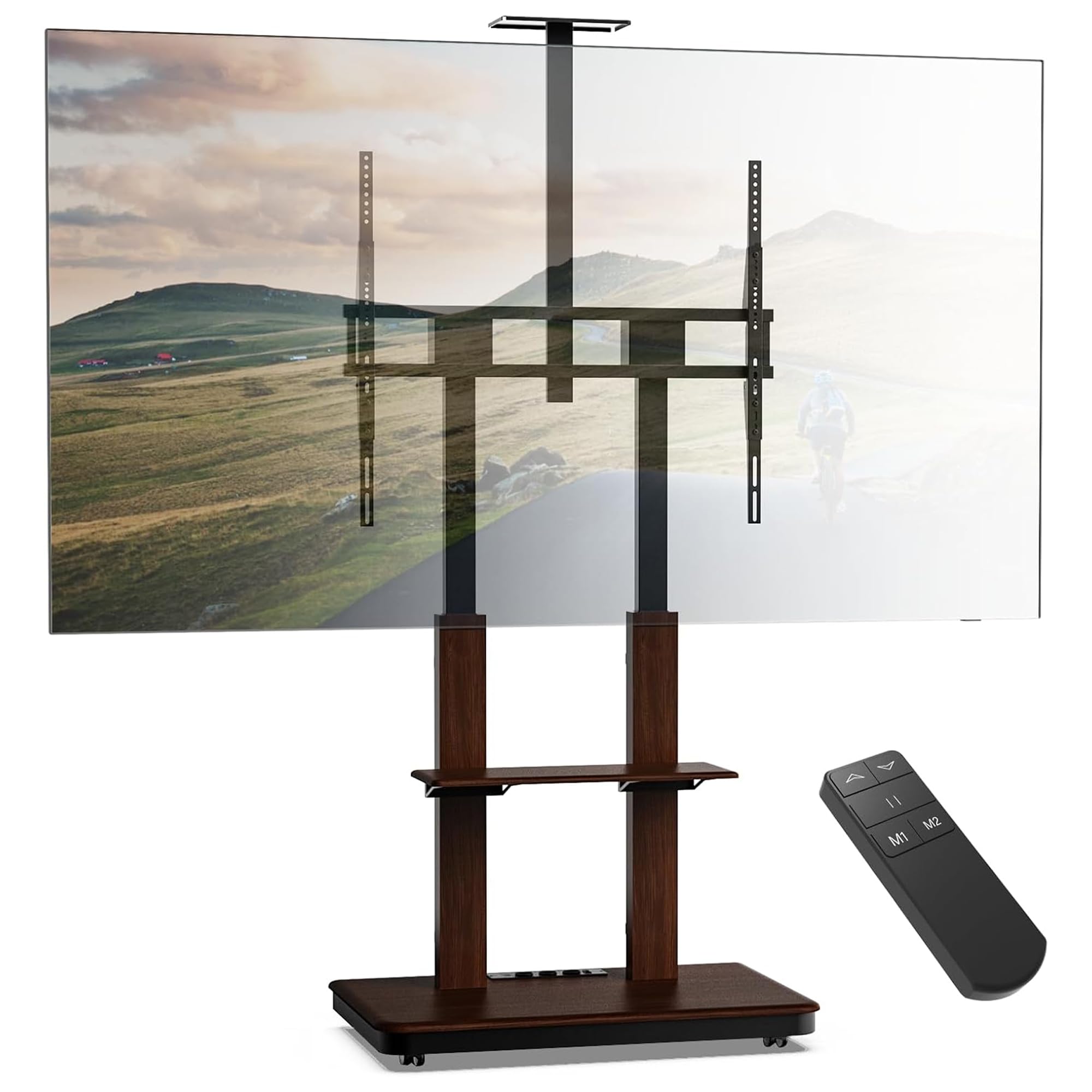 Duolite mobiler elektrischer TV Ständer für 45-110 Zoll max. 120 kg, motorisierter TV Lift mit stufenloser Höheneinstellung via Fernbedienung, max. VESA 900x800, mit Ablagen und Steckerleiste