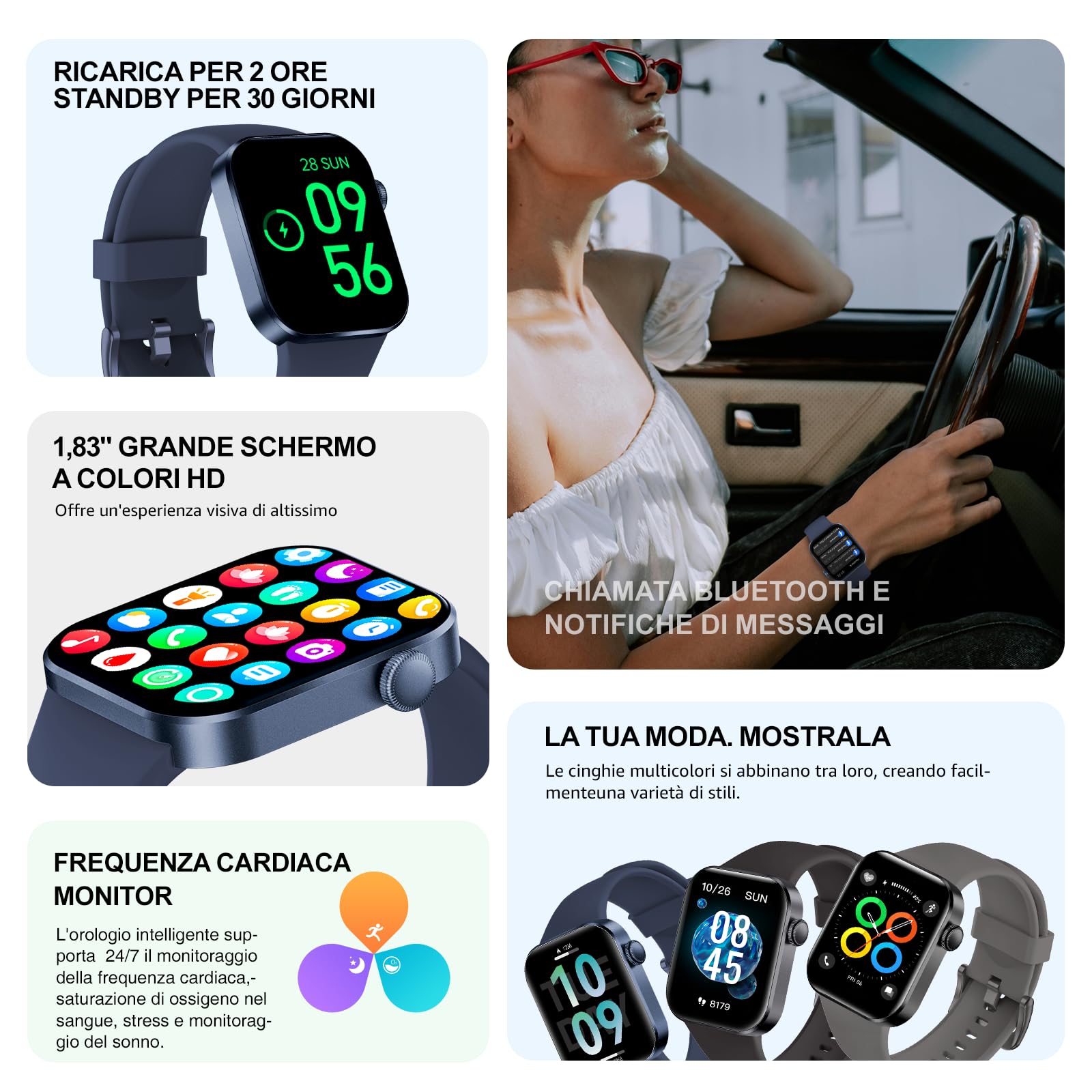 Smartwatch Uomo Donna, 1.85" Orologio Smartwatch con Effettua/Risposta Chiamate, 140 Sportive Smart Watch con Contapassi/Sonno/Cardiofrequenzimetro/SpO2, Impermeabil IP68 Smartband per Android iOS