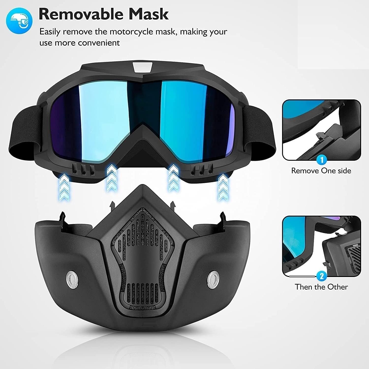 varni house mart Goggle with Mask Riding Mask for Bikers Anti Scratch UV Protective Bike Face Mask for Men Detachable with Soft Foam Padded Face Cover Helmet Google Mask Off Road Dust 1