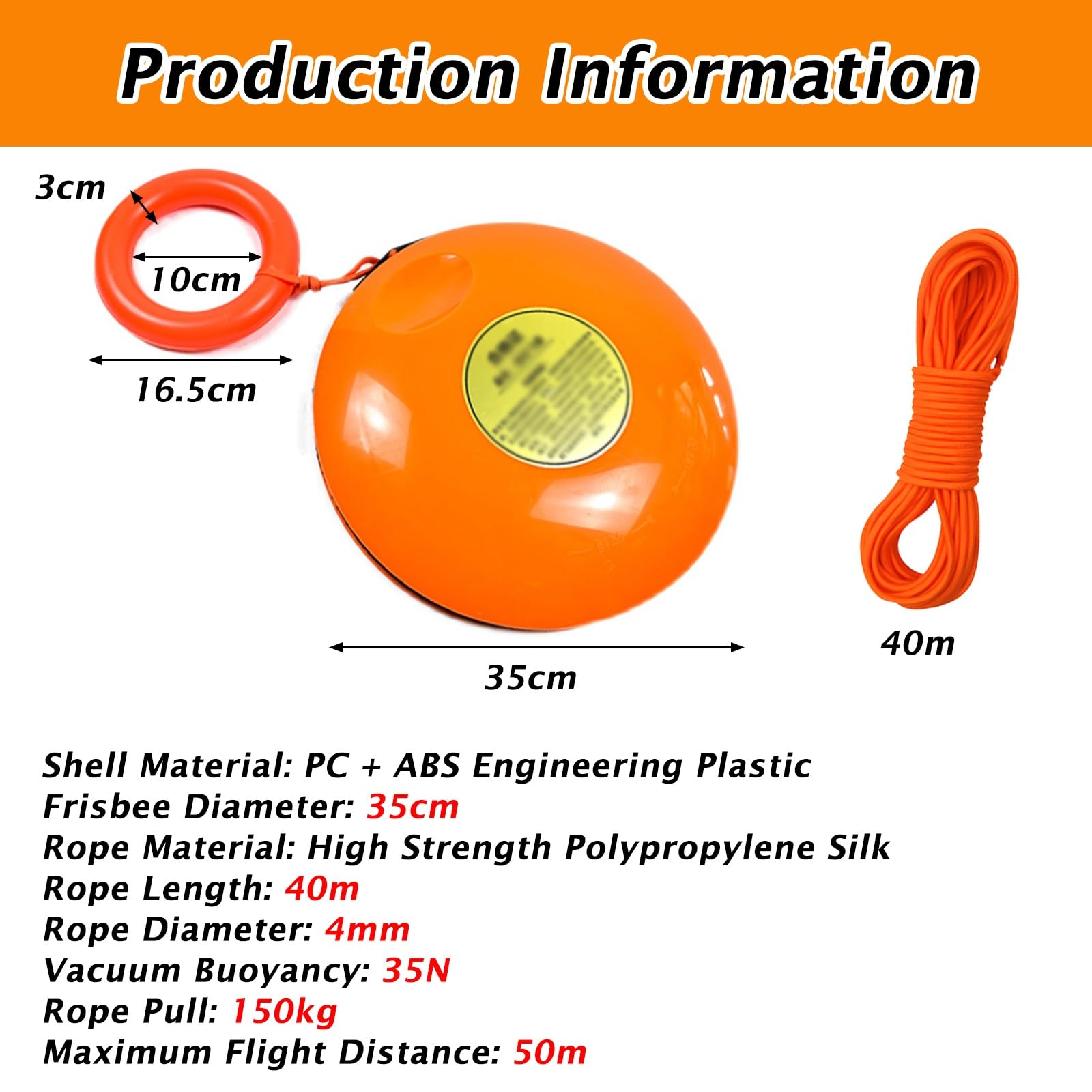 frisbee de rescate Frisbee De Rescate Para Ahogados, Frisbee Salvavidas Para Niños, Naranja De Alta Visibilidad, Dispositivos De Rescate Para Piscinas, Larga Distancia Con Cuerda De 40 M, Plástico ABS