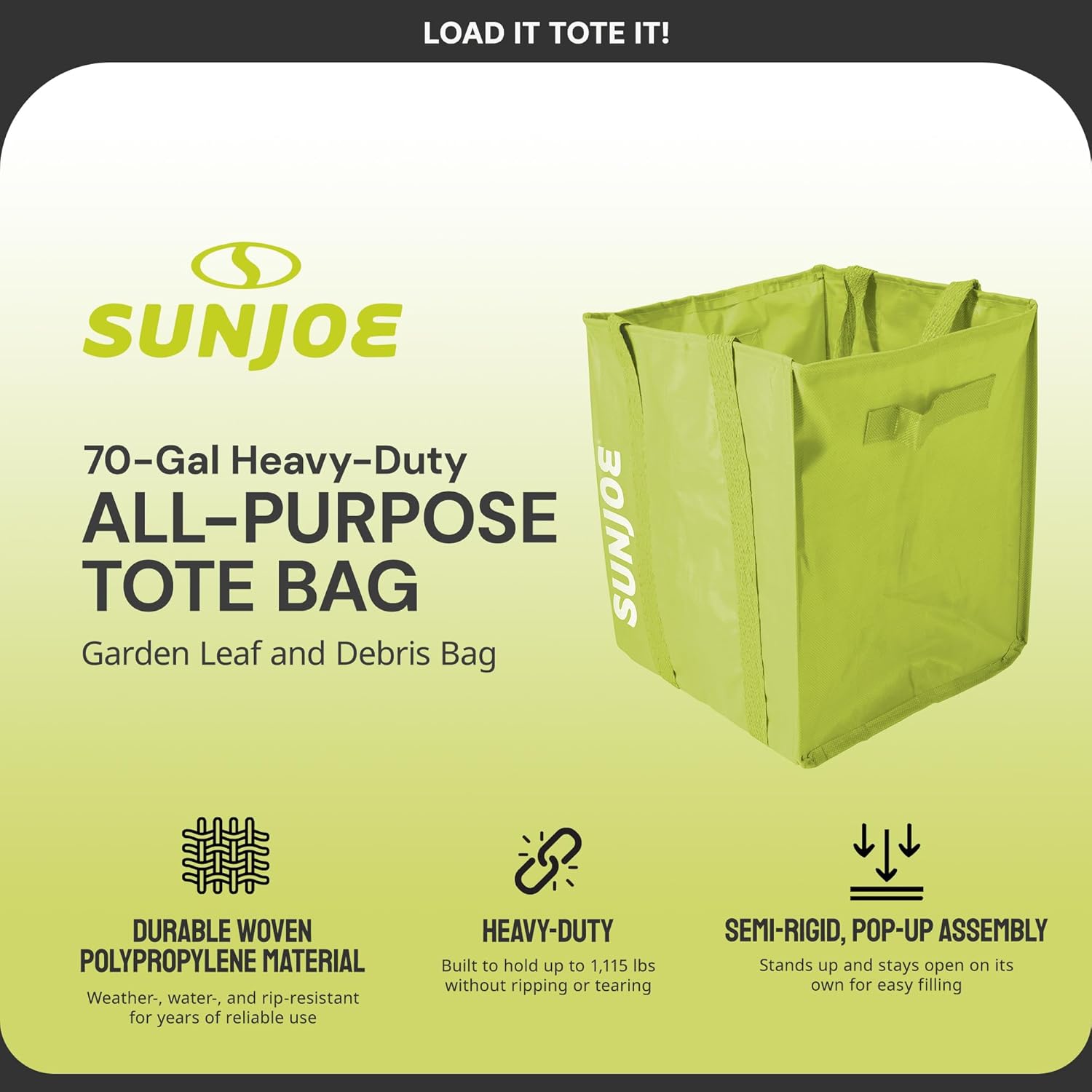 Sun Joe SJLB70HD 70 gallon Jumbo Heavy-Duty All-Purpose Garden Leaf & Debris Bag
