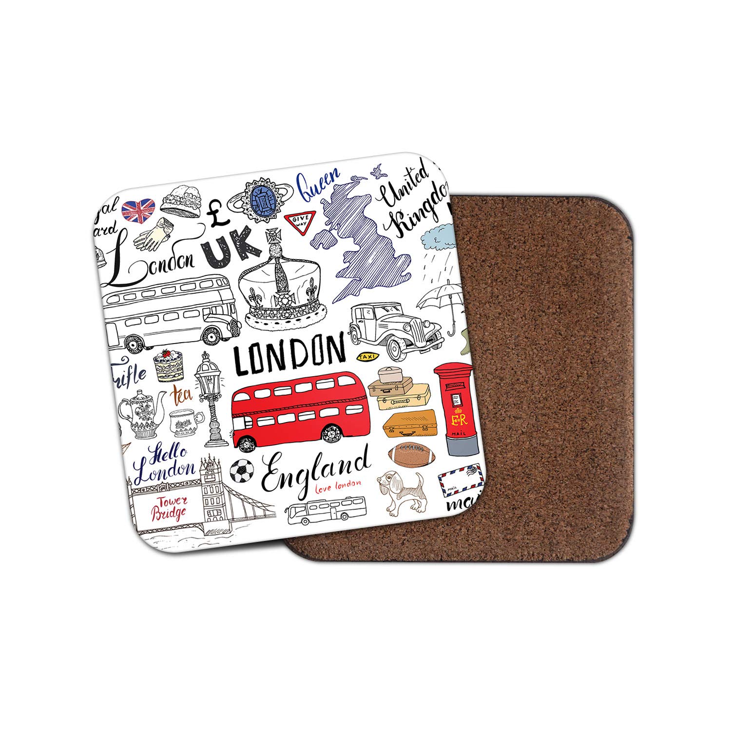 Destinationvinyl Multicolor 1 X London England Coaster - British Britain Uk Bus Tower Bridge Tea Fun #14485