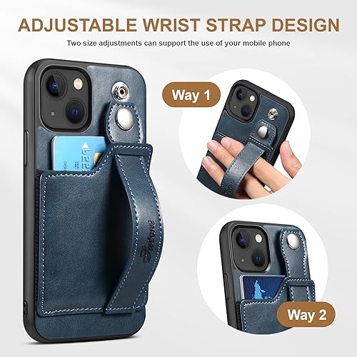 Miniatura 5 de Hongxinyu Funda para iPhone 15 Plus 2023, de piel sintética, con ranura elástica para tarjetas, cierre magnético, correa de mano, funda protectora