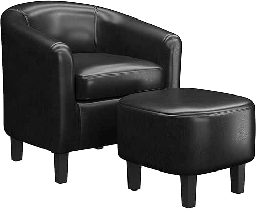 Yaheetech Accent Chair with Ottoman Set, Modern Faux Leather Upholstered