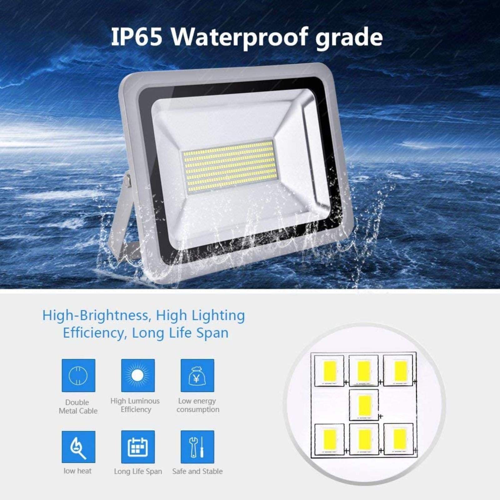 Luces de inundación solares Reflector LED para Exteriores, 1000W Foco LED Blanco frío, 6000 6500K, Ip65 Luz de Pared Impermeable para Exteriores para jardín, Garaje