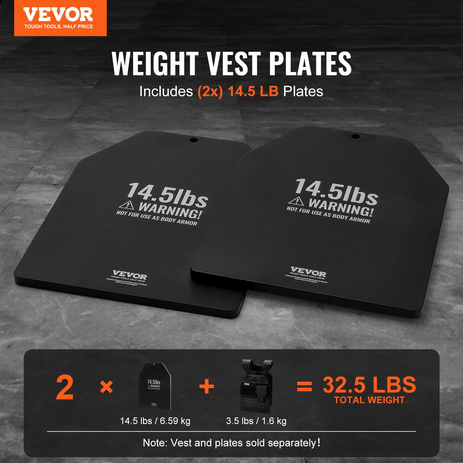 VEVOR Piastre per Giubbotti Zavorrati, Coppie 6,57 kg, Piastre Zavorrate in Acciaio Alta Qualità, Vestibilità Ergonomica Sagomata WOD, peso Aggiuntivo per Giubbotti Zavorrati, per Allenamento Forza