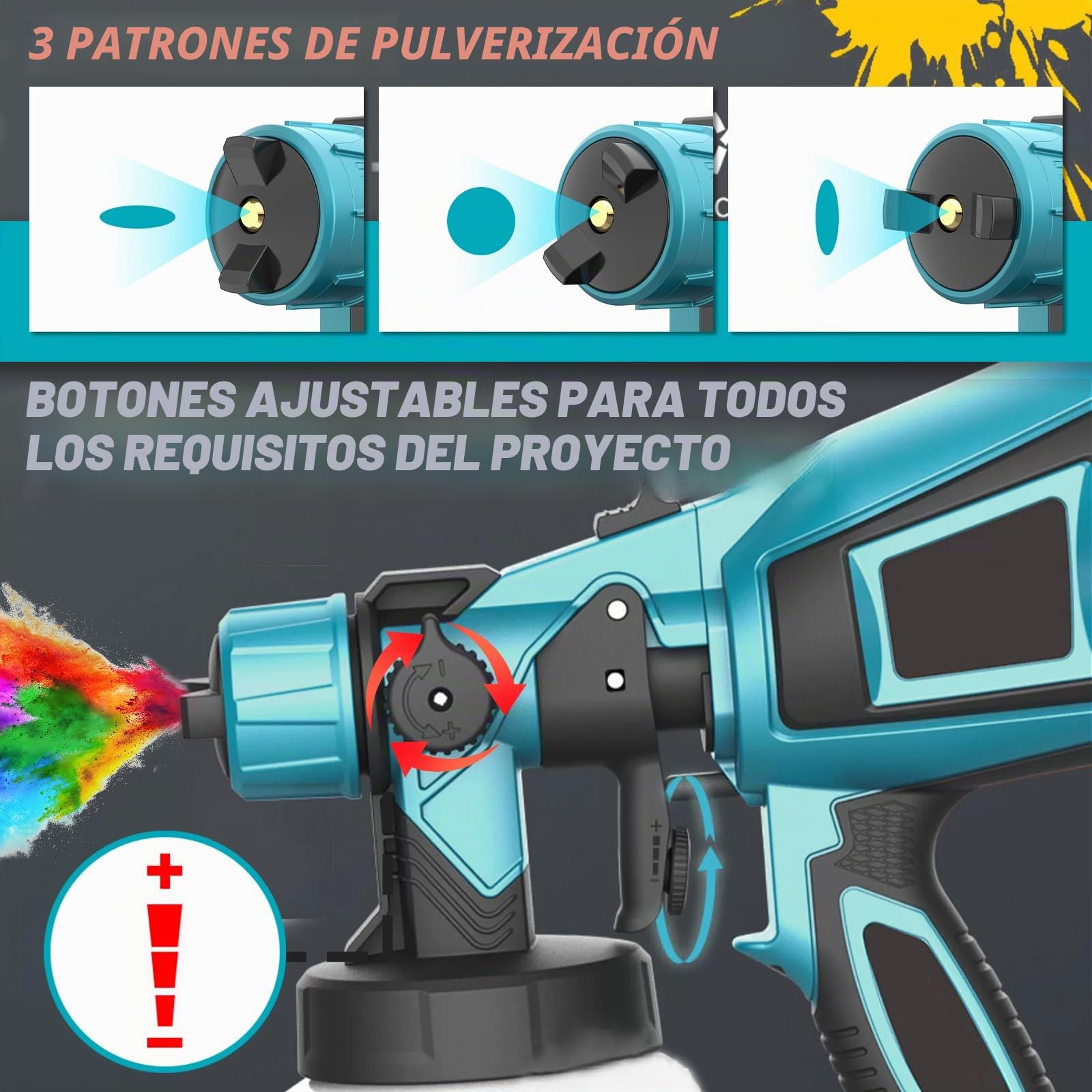 Pistola de pintura inalámbrica con 2 baterías de 3000 mAh y cargador, contenedor de 1000 ml, 3 boquillas (1,0/1,8/2,5 mm), boquilla y aguja de cobre, recipiente de PVC duradero - para paredes, puertas