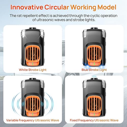 Miniatura 4 de Paquete de 2 repelentes de roedores para motores de automóvil, repelente ultrasónico de plagas de ratas para automóvil debajo del capó, alimentado