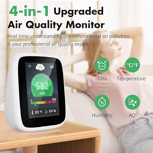 Miniatura 2 de CO2 Carbon Dioxide Detector, 4-in-1 Indoor Air Quality Monitor Portable CO2 Monitor, Tester for Carbon Dioxide, Temperature and Relative Humidity,