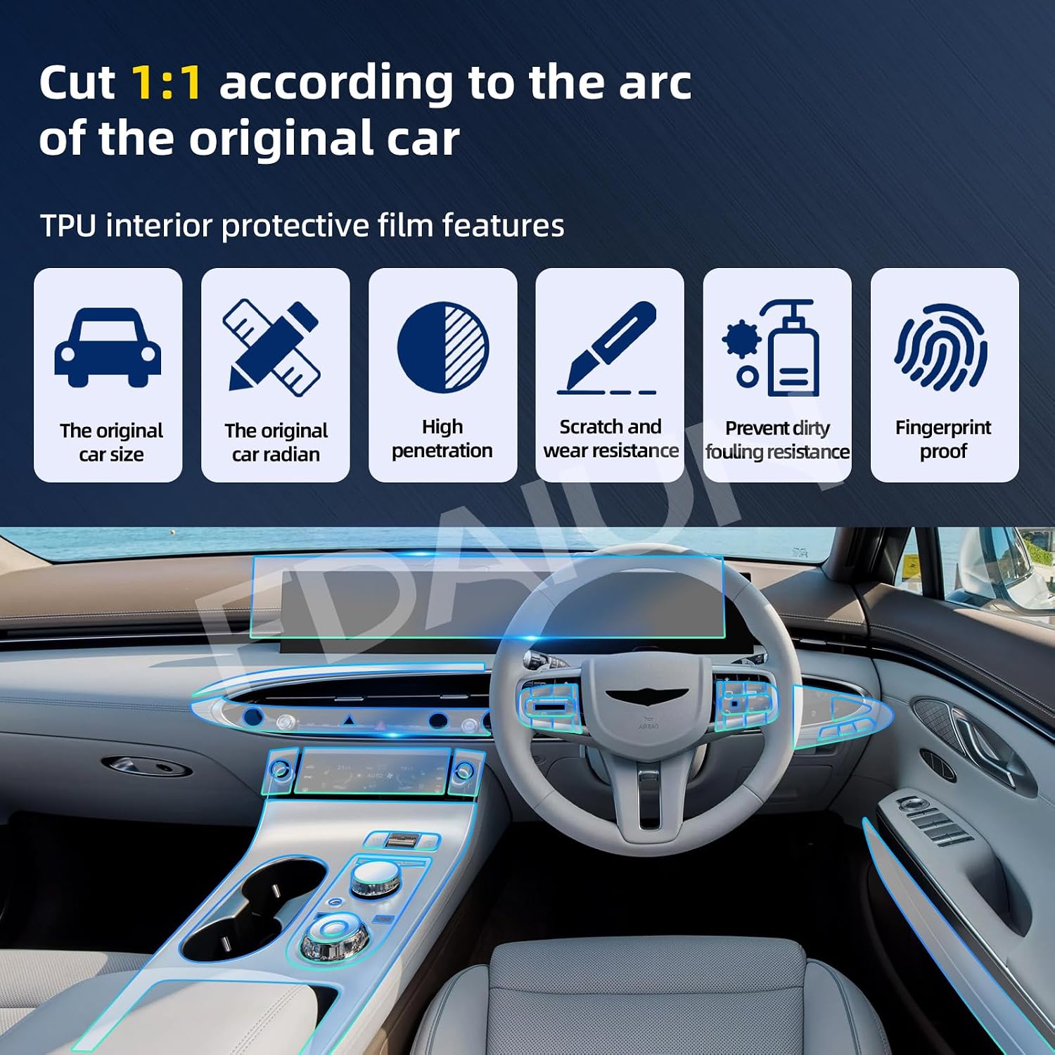 Precut Paint Protective Film for 2025 Janissaries GV70 8.5Mil Transparent TPU HD Film Scratch Protector Interior Center Controls Accessories