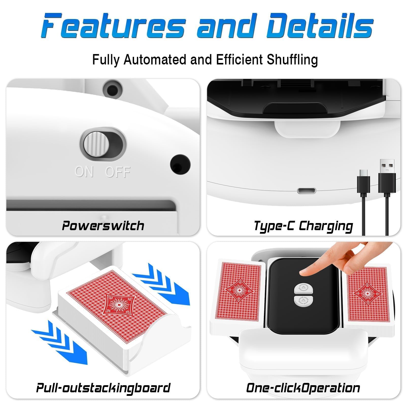 Barajador de Cartas Automático, 1 a 2 Barajas Mezclador de Cartas Eléctrico, 2600 mAh, Barajador de Cartas, Compatible con Póquer UNO Blackjack Texas Hold'em