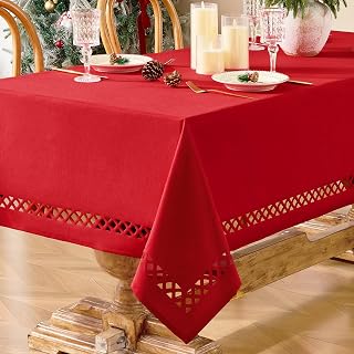 Red Rectangle Linen Tablecloth, Christmas Table Cloth 55x120 inchs