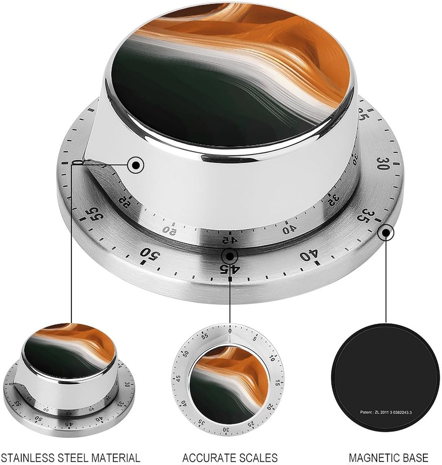 Pattern of Flag Elements Stainless Steel Timer, Kitchen Timer with Magnetic Base, Countdown Timers for Gym, Office, Cooking, Baking, Jogging