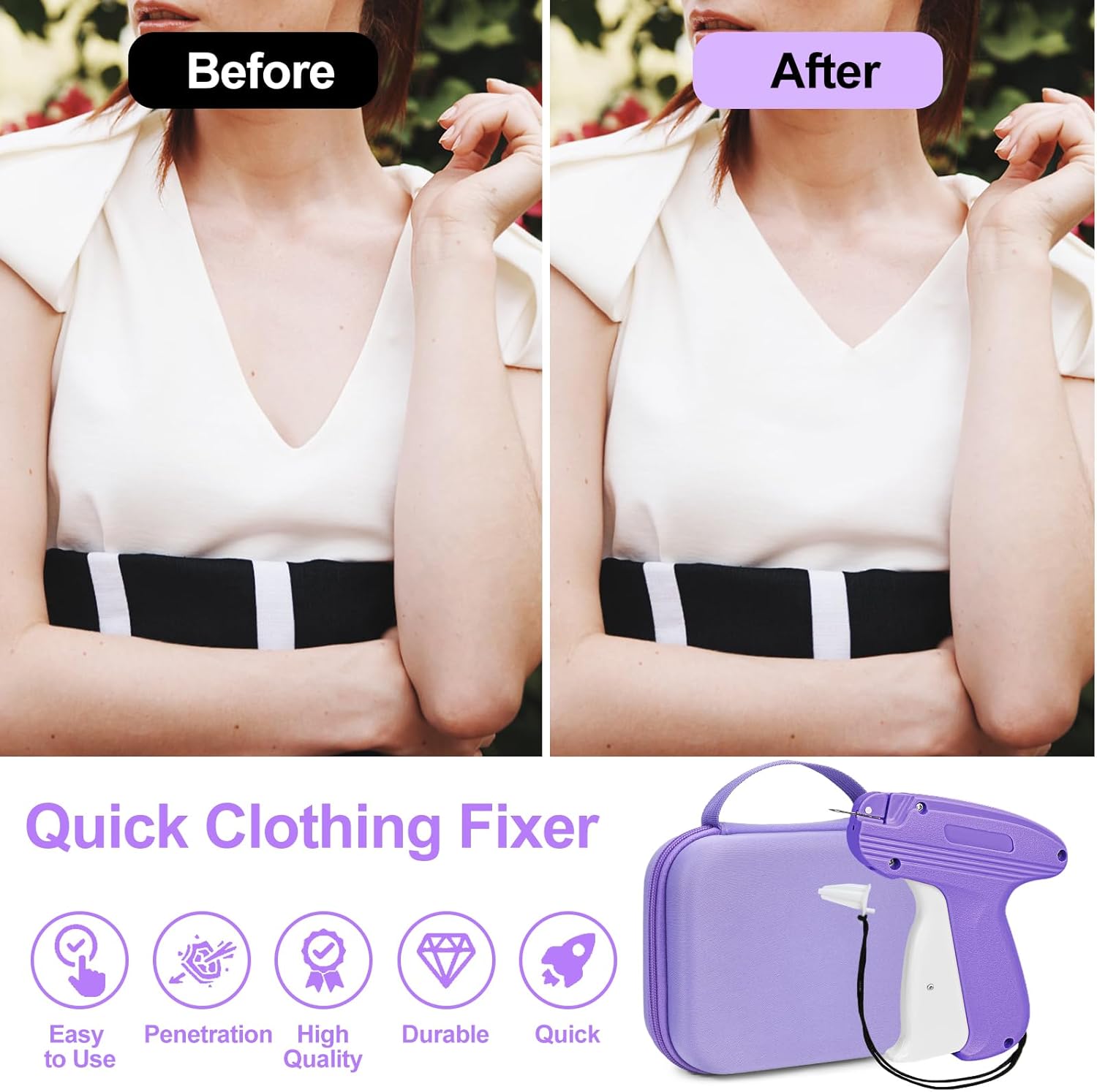 Stitch Gun for Clothes, Fixed Clothing Mini Sewing Kit with Case, Quick Stitch Sewing Gun with 6 Micro Needle, 2500 Black & 2500 White Micro Fasteners, Stitch Tag Gun (Purple) - Image 5
