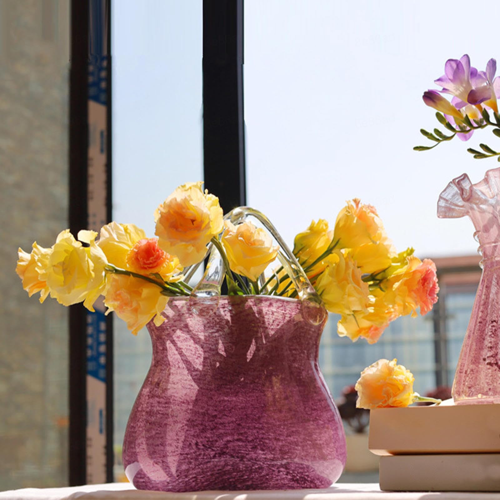 Vaso Portamonete in Vetro, vasi in Vetro con Bolle d'Aria Vaso a Forma di Borsa Portamonete in Vetro, per Decorazioni domestiche, Eventi, Ufficio, Giardino, Matrimonio, Viola