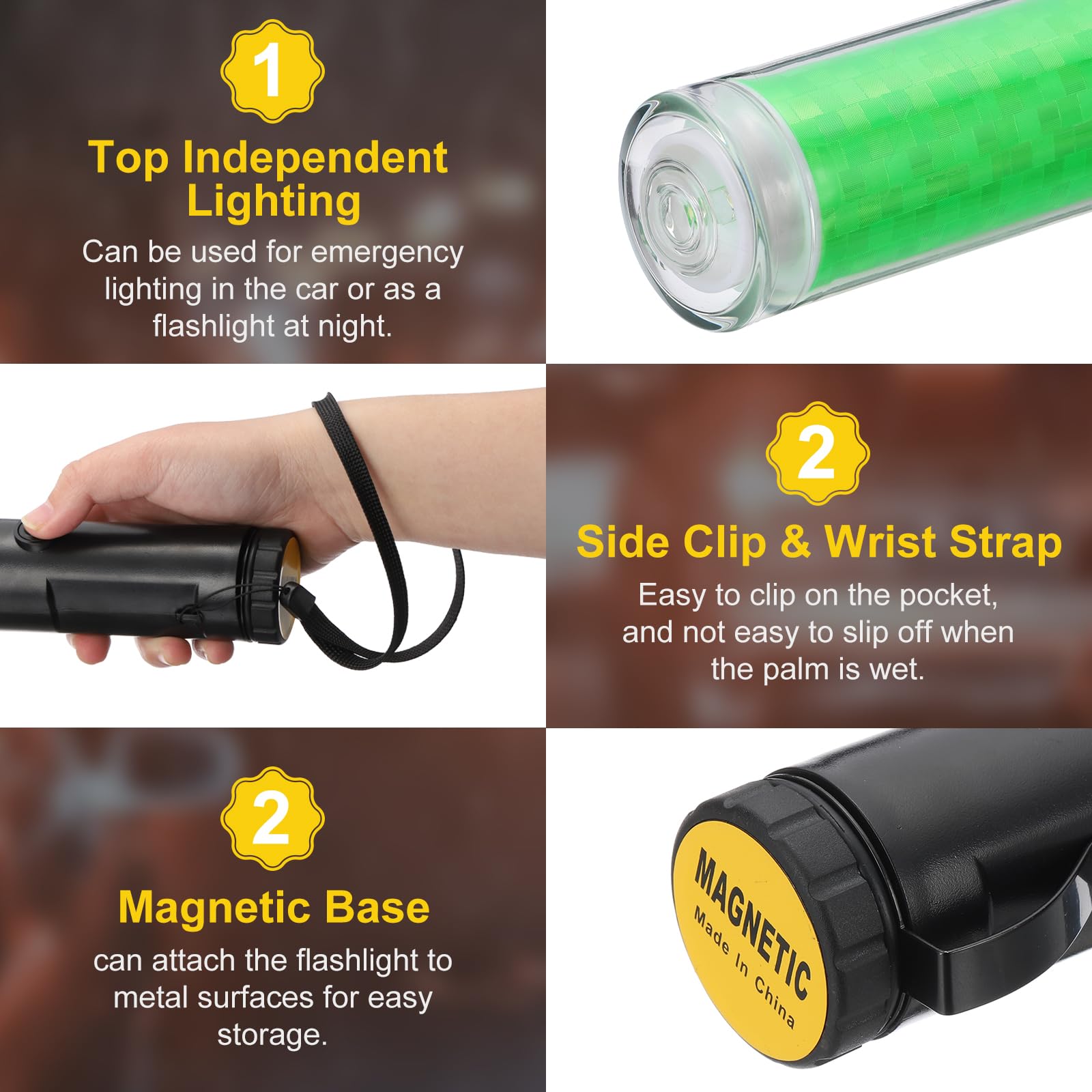PATIKIL 4 Pack Barra de Señalización de Tráfico de 11 Pulgadas, Linterna LED de Control de Tráfico Aéreo con 3 Modos de Destello, Clip Lateral, Correa de Muñeca y Cordón, Verde