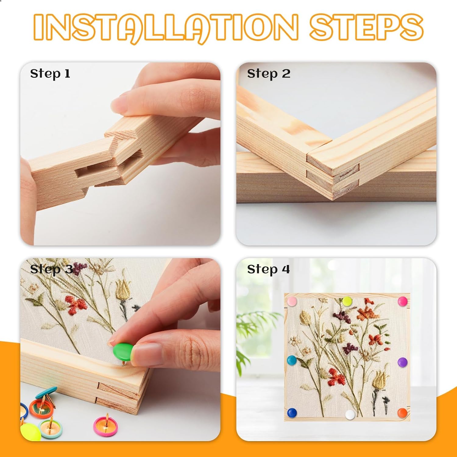 FSWCCK 8 Pcs 6" Stretcher Bars for Needlework with 100 Thumb Tacks, Wooden Canvas Stretcher Bars, Needlepoint Embroidery Stitch Frame Set for Women's Birthday Gifts, Crafts Art