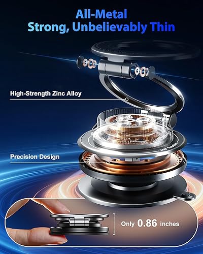 Miniatura 2 de Ultra-Thin Vacuum Gel Magnetic Phone Holder for Car, 95LBS Max Suction 360 Adjustable All Zinc-Alloy Cell Phone Car Mount for MagSafe, Fit for