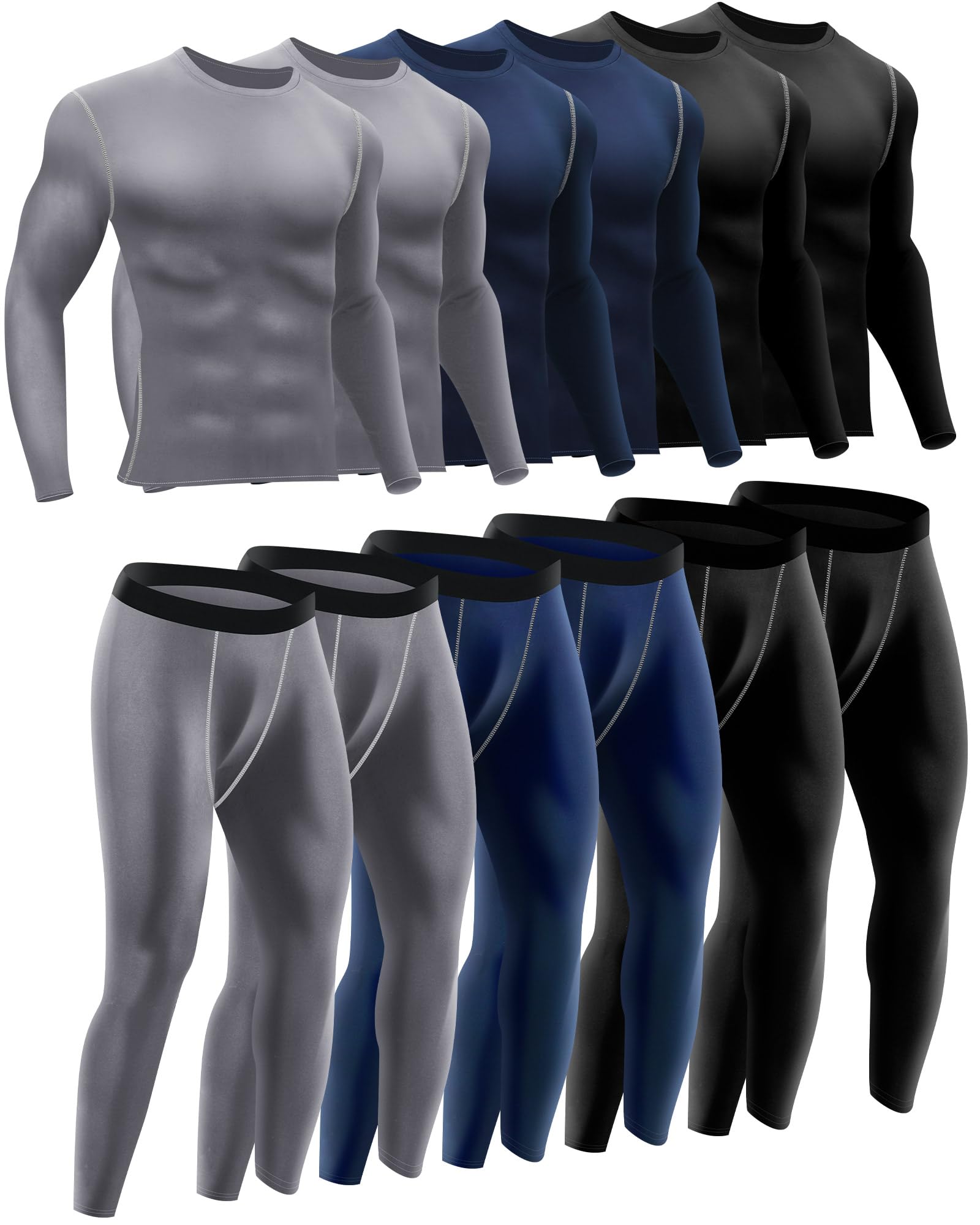 Hicarer Thermounterwäsche für Herren, Fleece-gefüttert, Jagdausrüstung, Unterteil, Oberteil, für kaltes Winterwetter, 6 Stück
