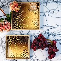 Vista 6 de Crocon Juego de 2 bandejas otomanas cuadradas de MDF, centros de mesa multiusos para comedor, bandejas decorativas para mesa de café, decoración