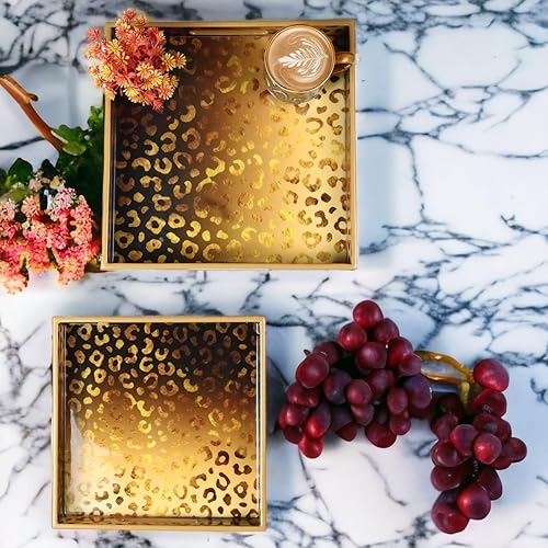 Miniatura 6 de Crocon Juego de 2 bandejas otomanas cuadradas de MDF, centros de mesa multiusos para comedor, bandejas decorativas para mesa de café, decoración del