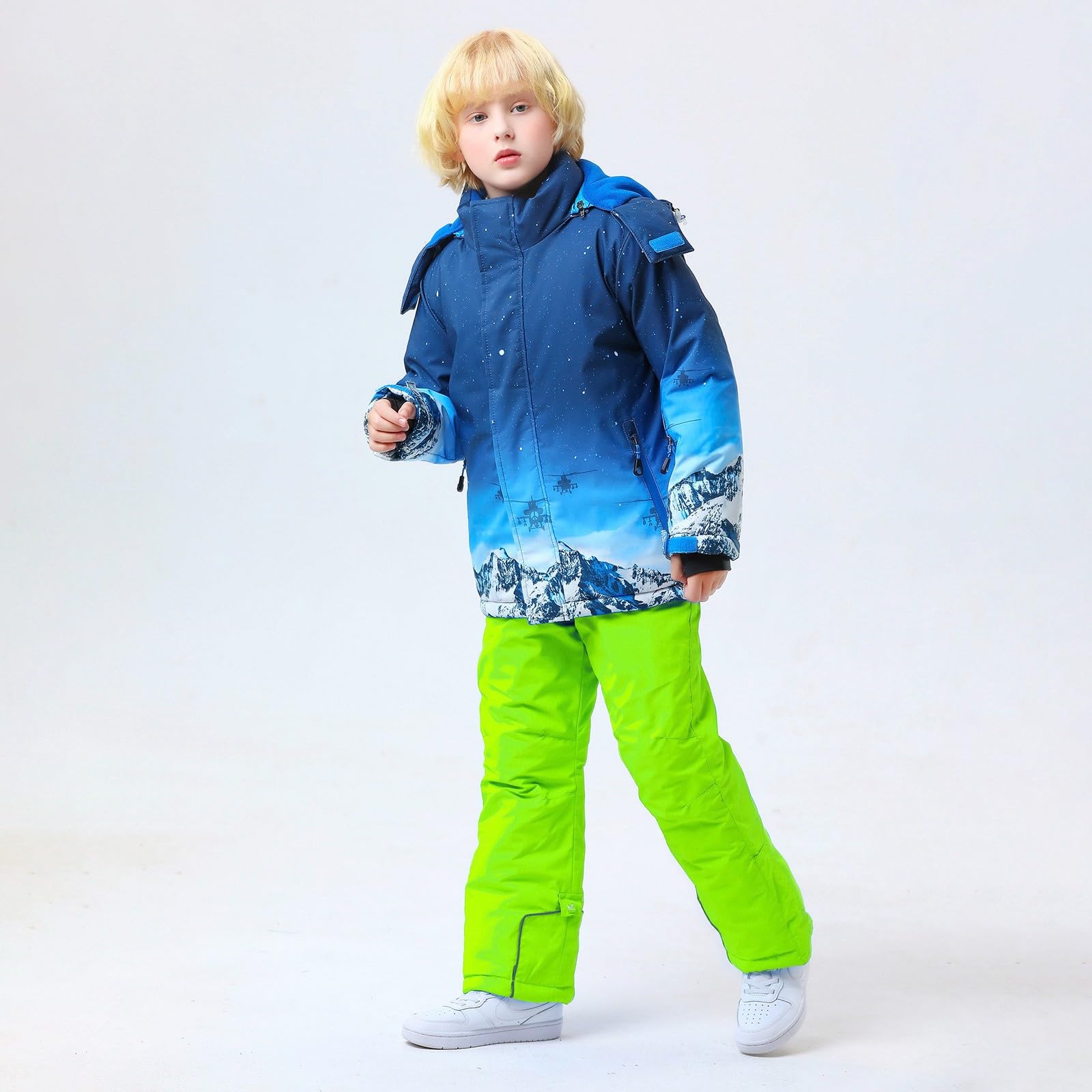 Generisch Tuta da sci per bambini, in pile, con giacca e pantaloni, invernale, calda, unisex
