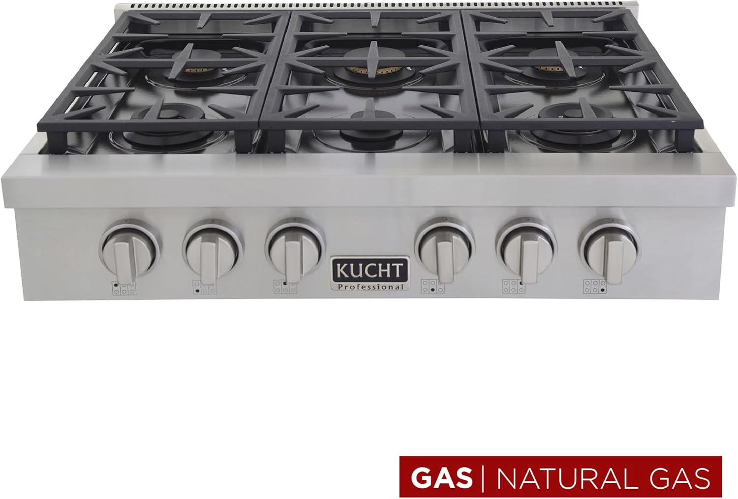 KUCHT Professional 36 in.Natural Gas Range Top with Sealed Burners in Stainless Steel with Classic Silver Knobs