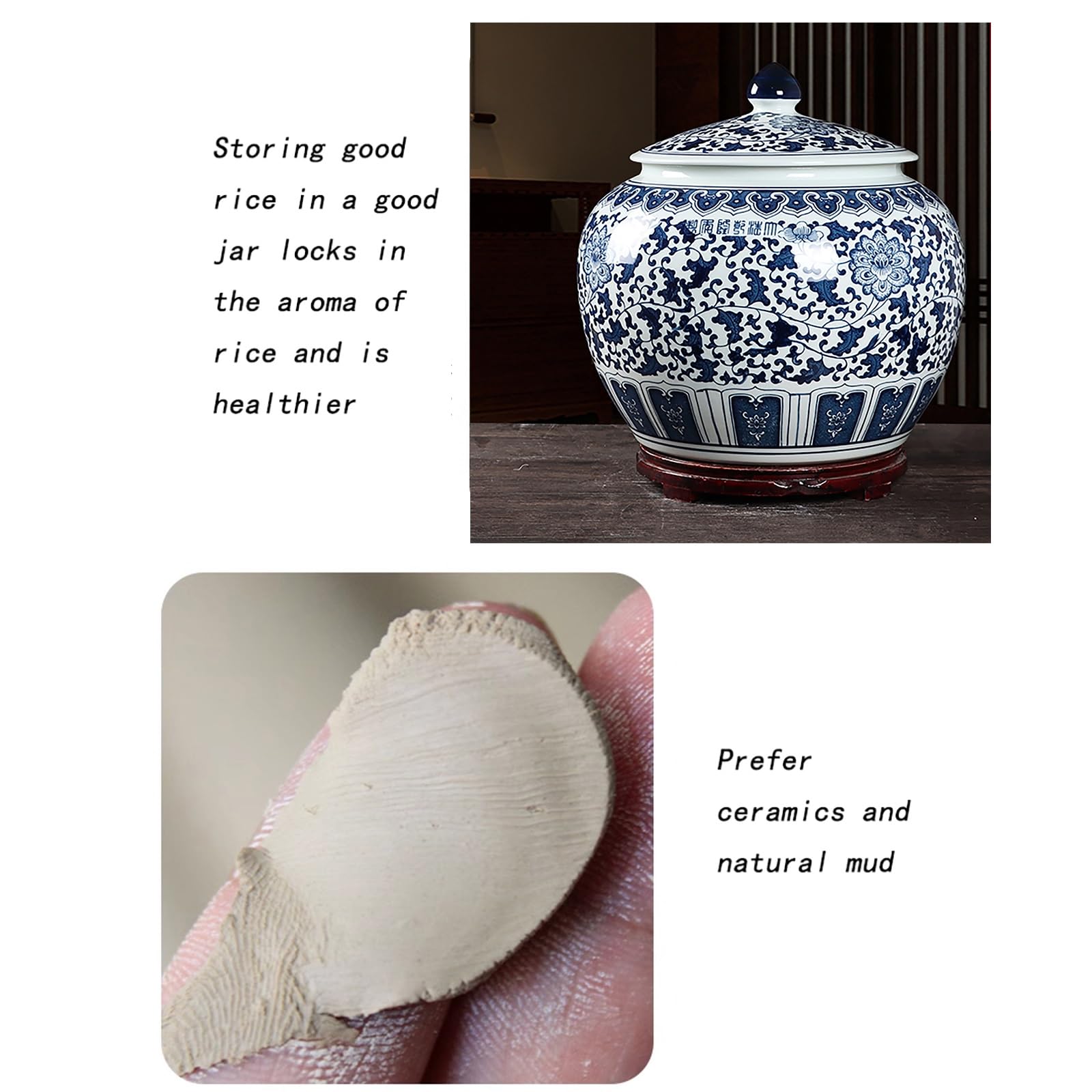 Ceramic Rice Jar Large Ceramic Rice Storage Jar - 5/10/15kg Capacity ...