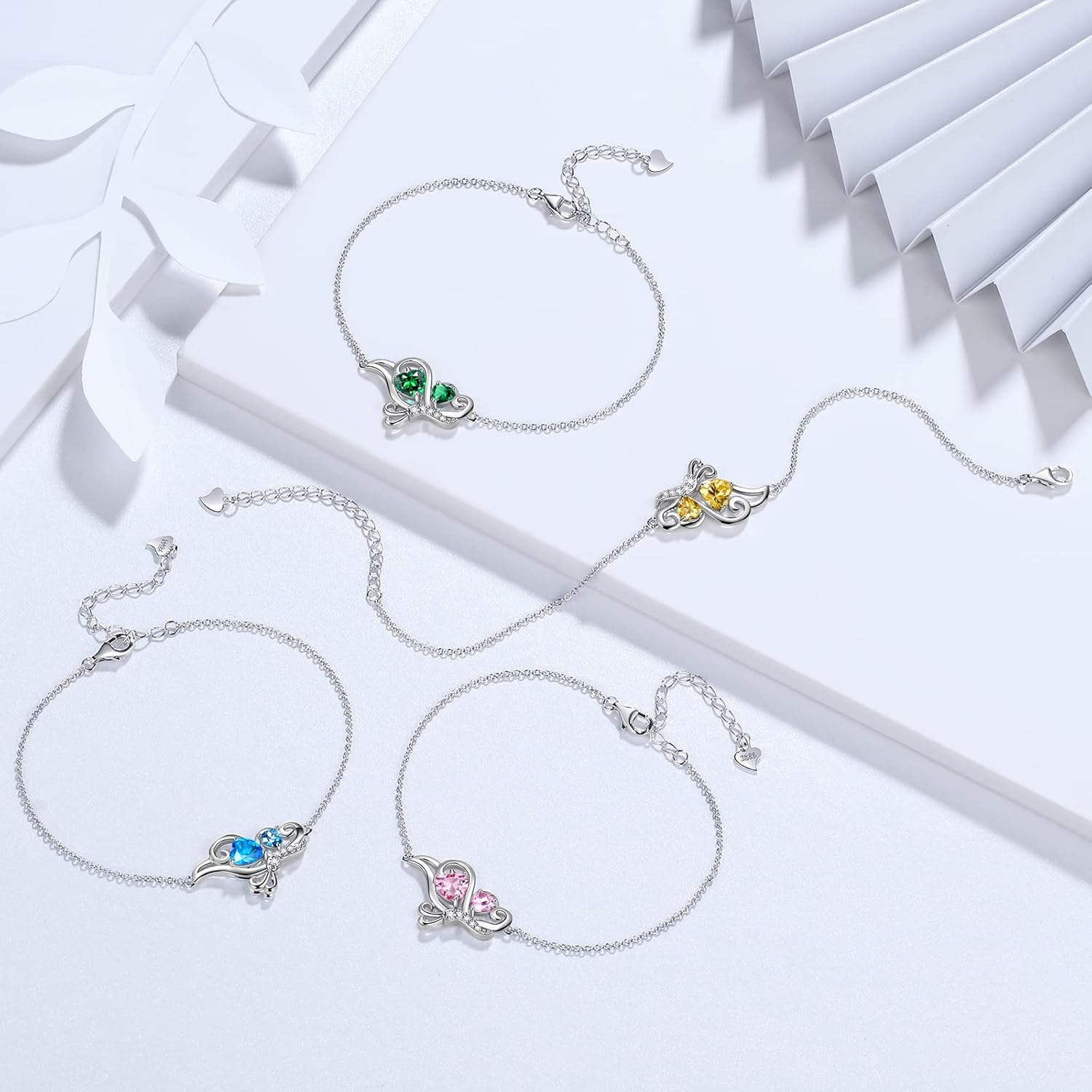 Butterfly Heart Necklace Birthstone Pendant Necklace Earrings Bracelet Women 925 Sterling Silver Animal Butterflies Birthstone Pendant Crystal Birthday Jewelry Wedding Gift