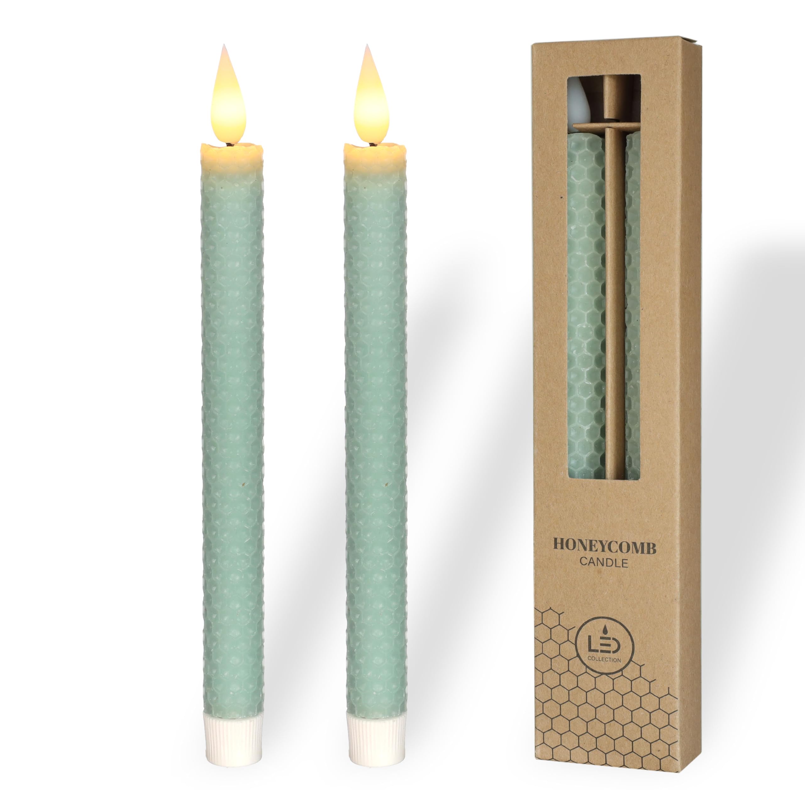 comforder Real Wax LED Candles with Flickering Flame (Set of 2), Electric Taper Candles with Timer Function, Honeycomb Look.