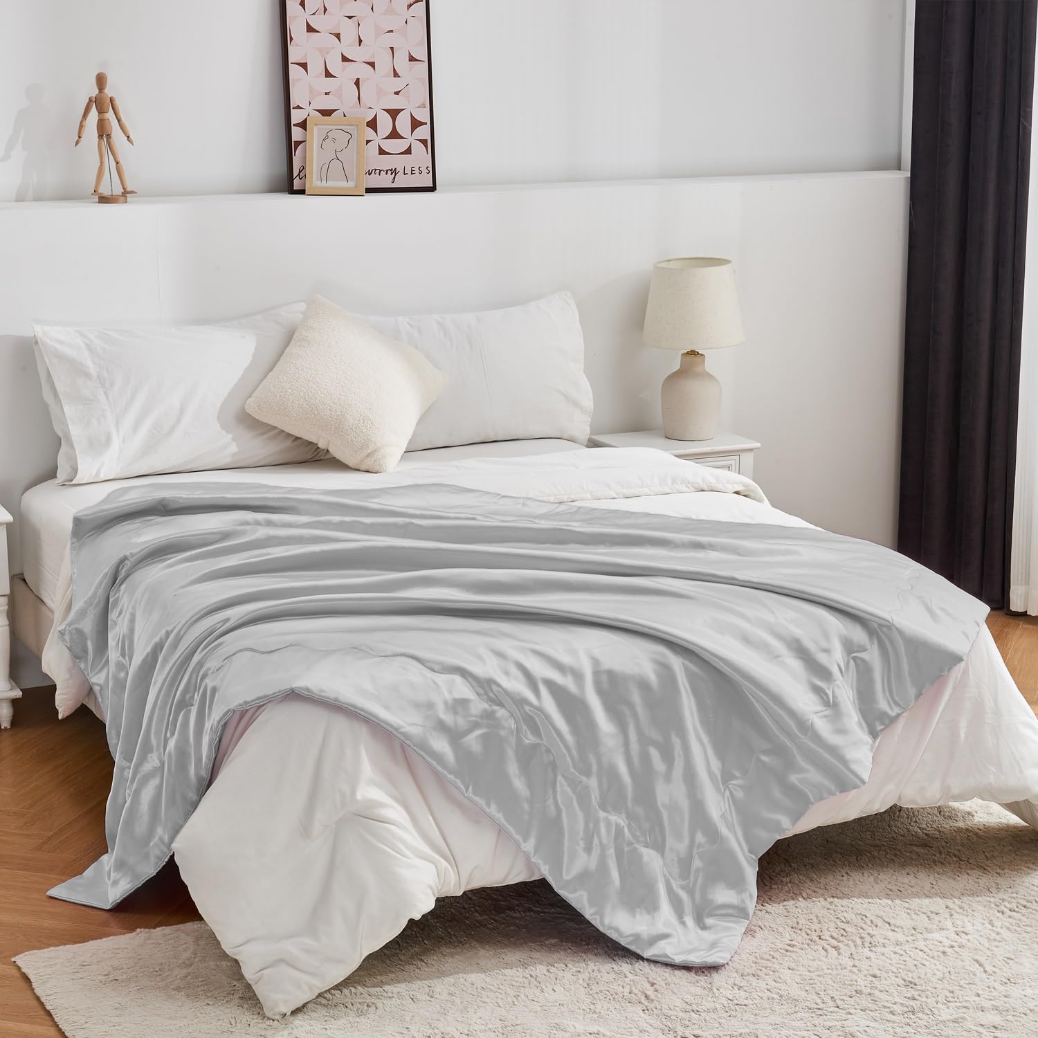 Luofanfei Cuddly Blanket 150 x 200 cm Grey Light Grey Satin Shiny