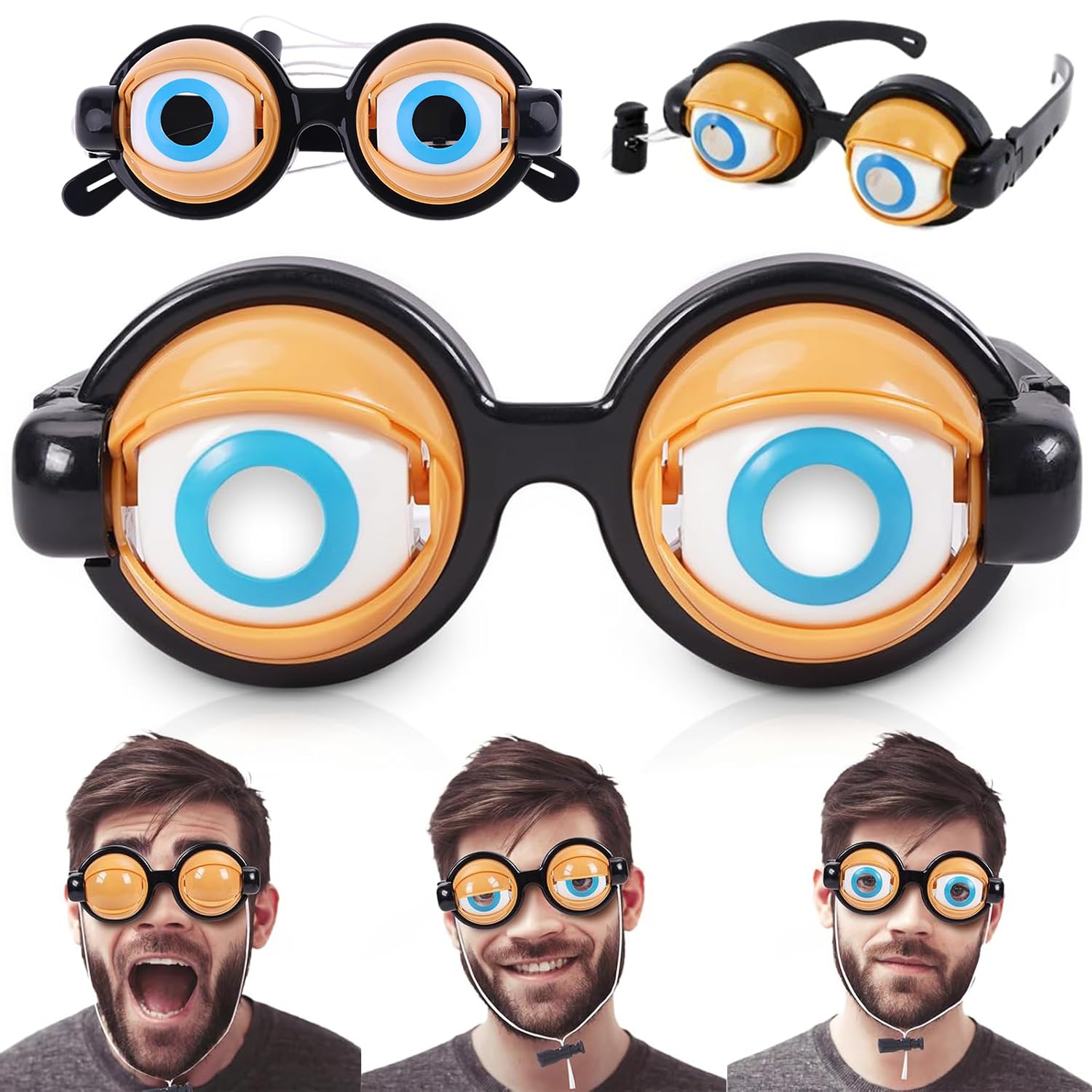 HATFRYF Winking Eye Glasses, Novel and Unique Prank Glasses Toy, Blinking Glass for Performances, Funny Crazy Eyes Glass with Manual Blink Action for Teens and Adults (2 PCS)