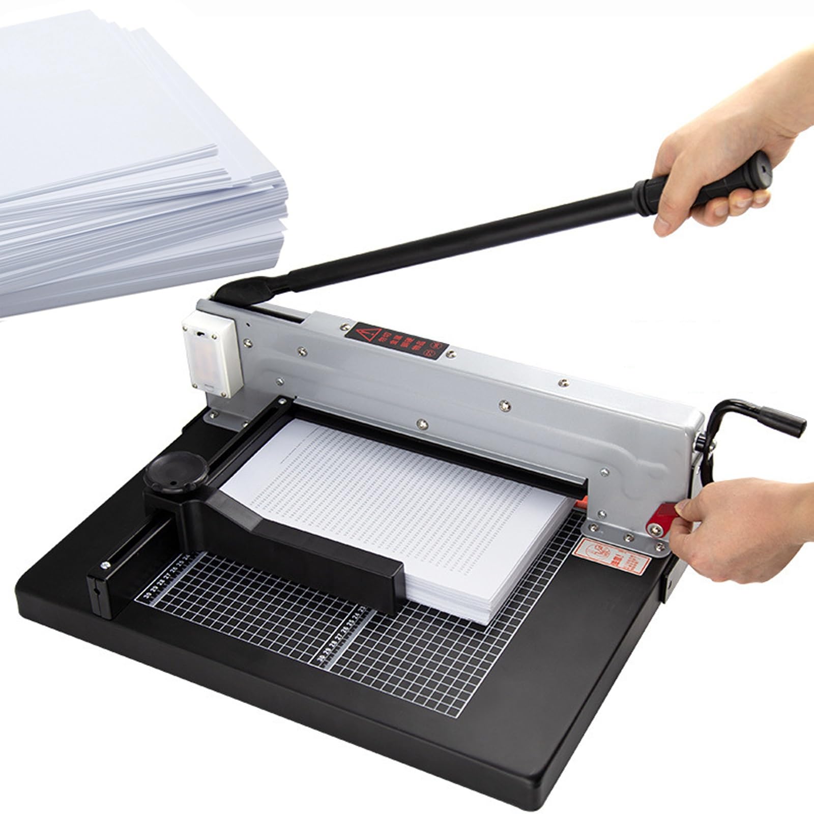 Wytrzymała metalowa gilotyna do papieru, trymer do papieru ze skalą i ochroną bezpieczeństwa, grubość cięcia 40 mm, pojemność 400 arkuszy do welinu, wizytówek, umów, wiązania