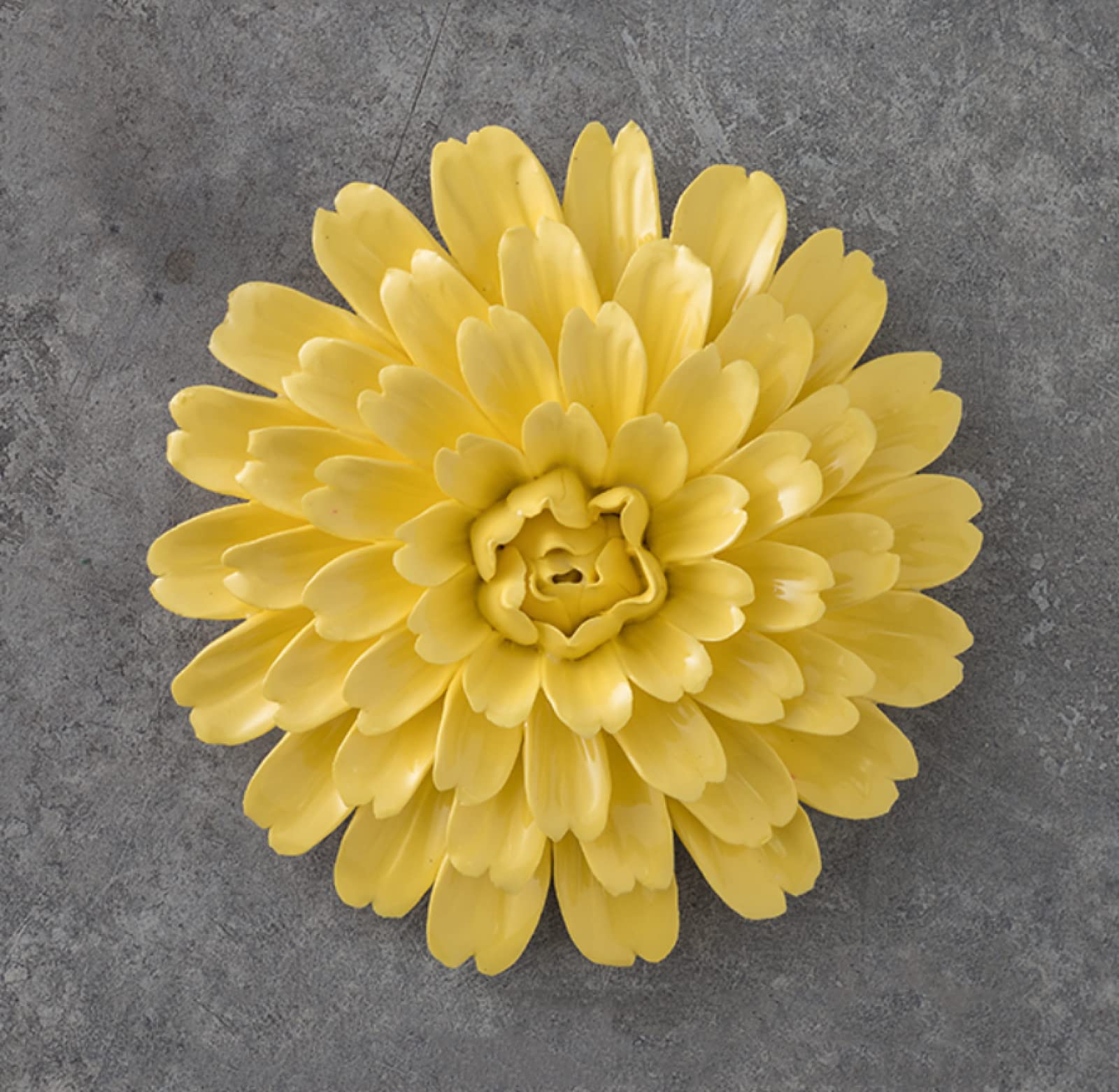 KJOLWHCQ Elegant Ceramic Flower Yellow Chrysanthemum Gerbera Handcrafted Sculpture 3D Wall Art Decor Home Living Room Office Wedding Gift 12cm