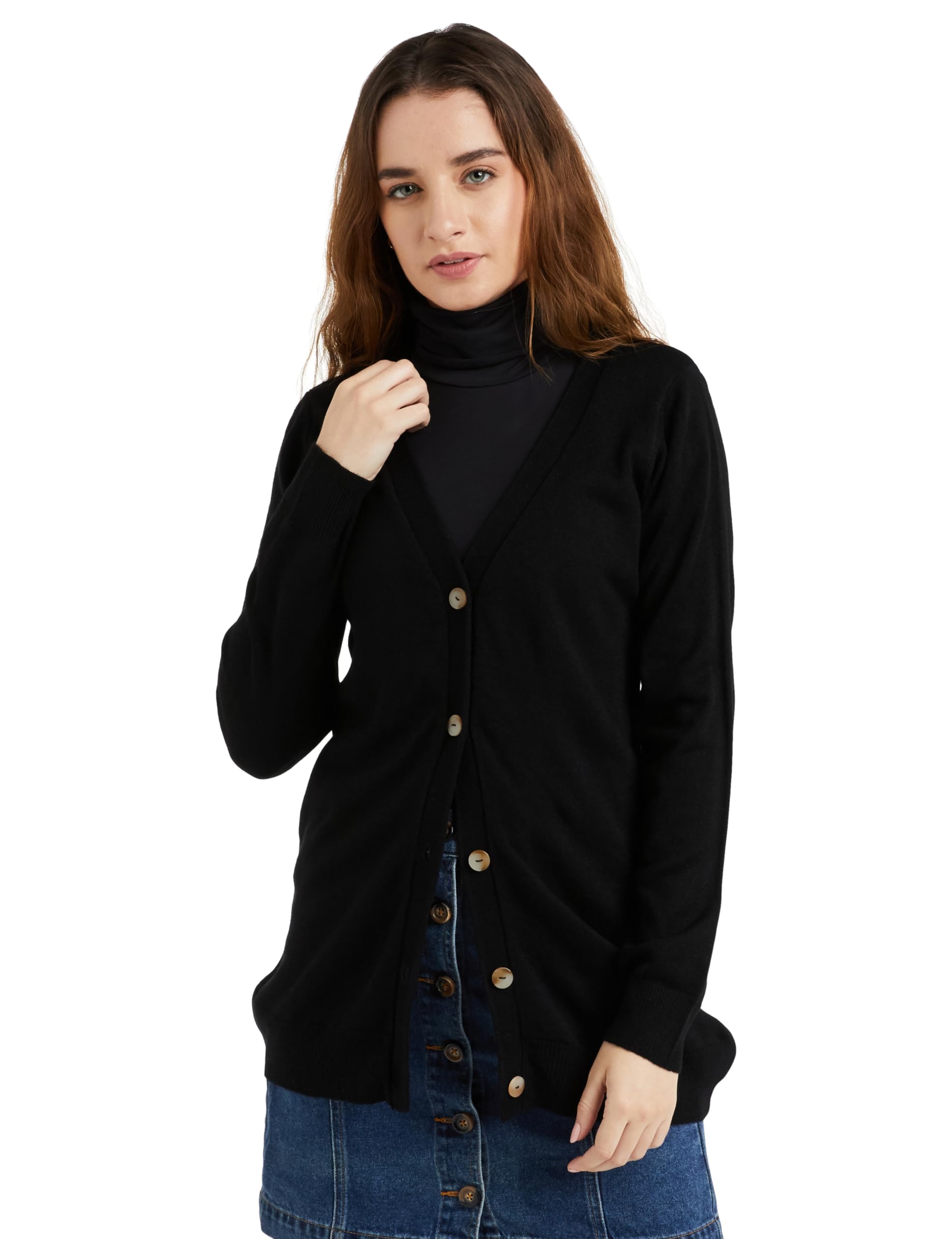 Women's Casual Acrylic V Neck Full Sleeve Regular Fit Tunic Length Cardigan Sweater-image-11